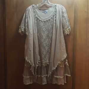 Pretty Angel Tan Lace & Chiffon Top